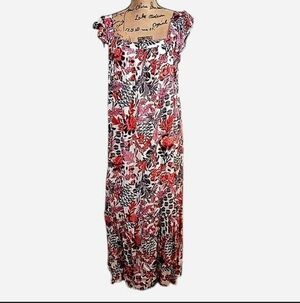 NEW Knox Rose Floral Maxi Sun Dress  Flutter Tank Pockets Pink Red Plus Size XXL